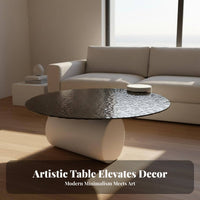 Water Wave Design Cylindrical Base Coffee Table Italian Design Living Room Furniture Textured Glass Surface Hand-Polished for Homeowners, Interior Designers, Apartment Dwellers, Lounge Area, Small Areas, Office, Bedroom