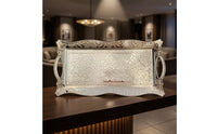 Floral Metal Tray with Handles Scroll Pattern Rectangular Silver Tray Openwork Classic European Style