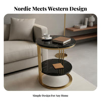 Nordic Design Round End Table Gold-Tone Finish Round frameFrame Side Table Modern Aesthetic Household Furniture Luxury Design for Interior Designers, Homeowners, Apartment Dwellers, Living Room, Bedroom, Reception Area, Small Areas