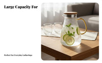 Large Capacity Glass Water Pitcher Easy to Clean Glass Pitcher with Lid Dishwasher Safe for Families, Hosts, Living Room, Daily Use, Kitchen