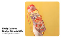 Children's Straw Water Bottle Easy to Carry Portable Water Bottle with Strap Lightweight Portable Straw Cup for Students, Boys, School, Travel, Sports