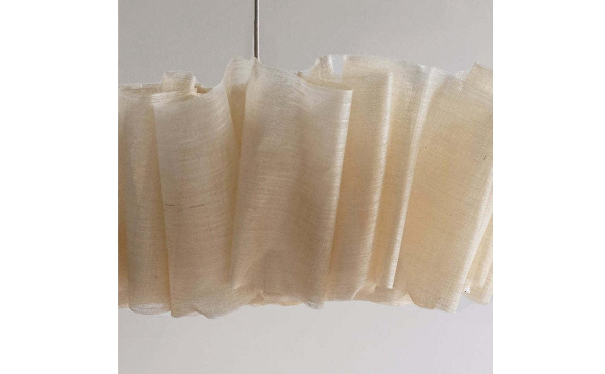 Japanese Design Cream Petal Hanging Light Soft Diffused Radiance Textile Shade Chandelier Adjustable Height Textile Hanging Light for Bedroom, Living Room, Study