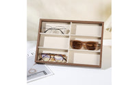 Wood-Look Eyeglasses Display Tray Multi-Compartment Sunglasses Display Tray Minimalist Eyeglass Holder with Compartments Rectangular for Dresser