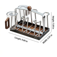 Mug Tree Holder, Stainless Steel Cup Drying Rack with Wooden Base, Walnut Colour Anti Rust Space Saving Countertop Organiser
