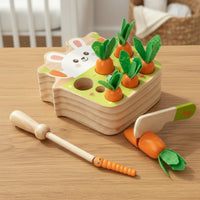 Hand-Eye Coordination Wooden Carrot Toy Set Early Learning Carrot Pulling Game Chew Safe Child-Centered Pull Toy Educational for Toddlers, Babies, Infants, Home