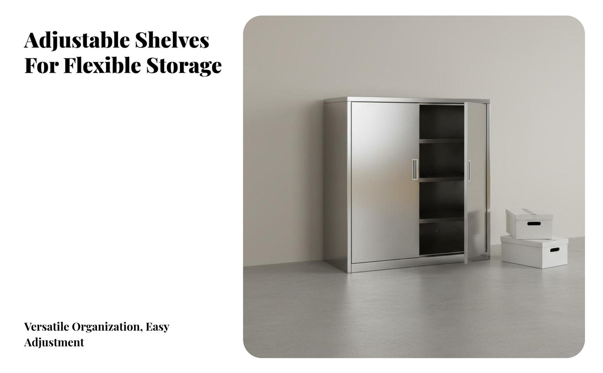 Lockable Doors Stainless Steel File Cabinet Rust-Proof Double Door Locking Cabinet Heavy Duty Office Furniture Waterproof for Workshop, Basement, Kitchen