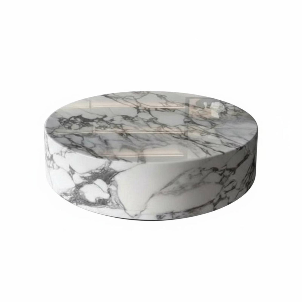 Wabi-Sabi Aesthetic Round Drum Table Minimalist Design Living Room Furniture Faux Travertine Finish Rounded Edges for Interior Designers, Apartment Dwellers, Families with Children, Small Areas, Lounge Area, Home Office, Bedroom