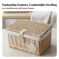 Hand Woven Lidded Wicker Trunk with Clasp Handwoven Household Storage Multi-Purpose Organizing Basket Decorative for Homeowners, Design aficionados, Bedroom, Living Room, Closet, In Closets