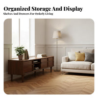 TV Stand with Storage Sturdy Construction Wooden Entertainment Center Tapered Legs Mid-Period Contemporary Television Cabinet for Homeowners