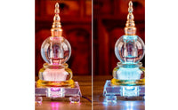 Gold-Toned Stupa with Led Base Translucent Crystal Stupa Glossy for Buddhists, Practitioners, Home Shrines, Meditation Corners, Temples