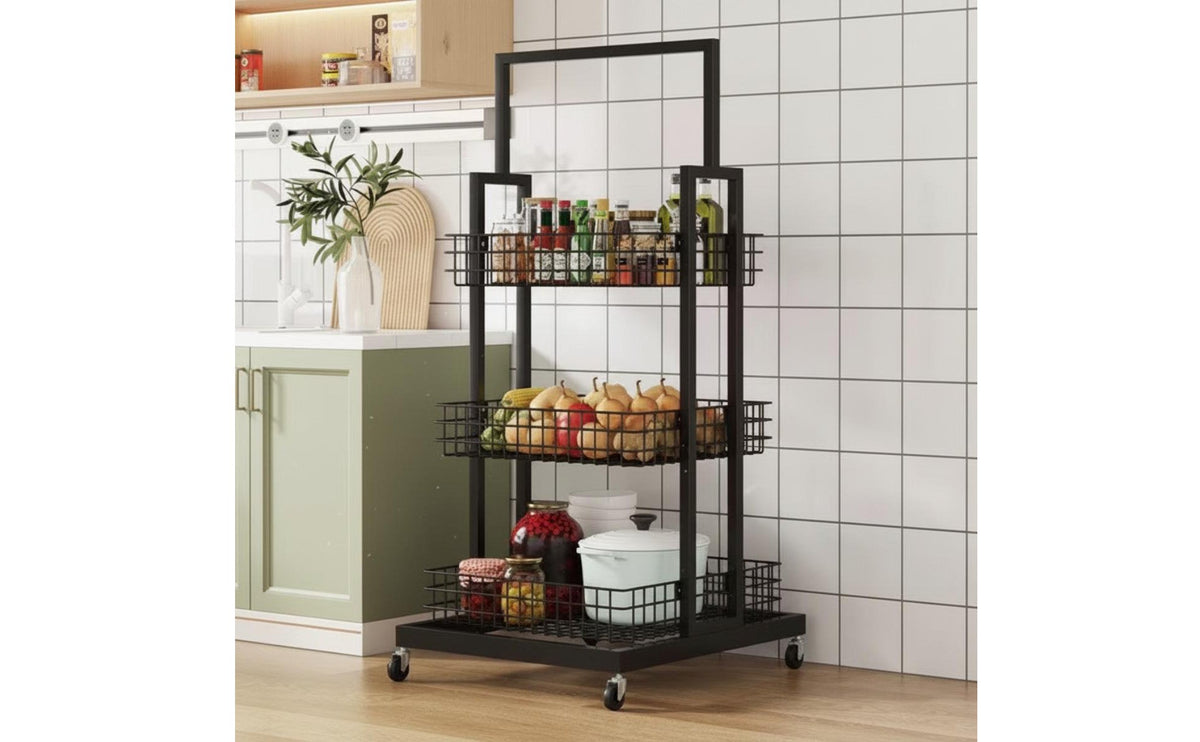 Mobile Snack Display Stand Large Capacity Multi-Layer Floor Standing Shelf Heavy Duty Metal Basket Shelving Unit for Shop Owners, Supermarket, Bedroom