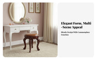 Vintage Design Carved Leg Vanity Seat Multi-Functional Carved Leg Padded Stool Anti-Slip Feet Music Bench Rounded Corners for Piano Players, Musicians, Homeowners, Dressing Room, Bedroom, Home, Entryway