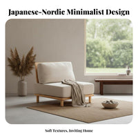 Wabi-Sabi Aesthetic Armless Wooden Couch Nordic Inspired Upholstered Settee Small Space Solution Living Room Seating Minimalist Look for Minimalists, Apartment Dwellers, Homeowners, Study, Bedroom, Reception Area
