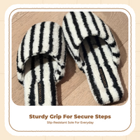 Warm Fuzzy House Shoes for Women, Non-Slip, Striped