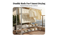 Rust-Proof Stainless Steel Drying Rack Thickened Tubes Double Rod Garment Rack Heavy-Duty Freestanding Clothes Organizer Stable Structure for Homemakers, Apartment Dwellers, Balcony, Outdoor, Bedroom, Dorm Room