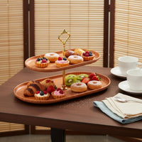 Afternoon Tea Stand Versatile Double layer Serving Stand Detachable Faux Wood Grain Fruit Plate for Wedding
