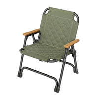 Quilted Kermit Chair Low-Height Folding Chair with Wooden Armrests Stable Furniture Sturdy for Fishing
