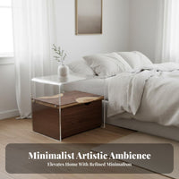 Wavy Glass Top Side Table sturdy Wood Frame Nightstand Minimalist design spaceSaving for Apartment Dwellers, Bedroom, Entryway