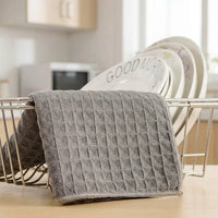 Microfibre Cloth and Waffle Weave Dishcloth, Professional Tea Towels for Kitchen and Glass, High Absorbency Non-shedding Cleaning Cloth, Gray