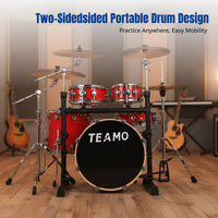 Portable Drum Kit, 5-Drum 4-Cymbal, Double-Sided, Practice Set