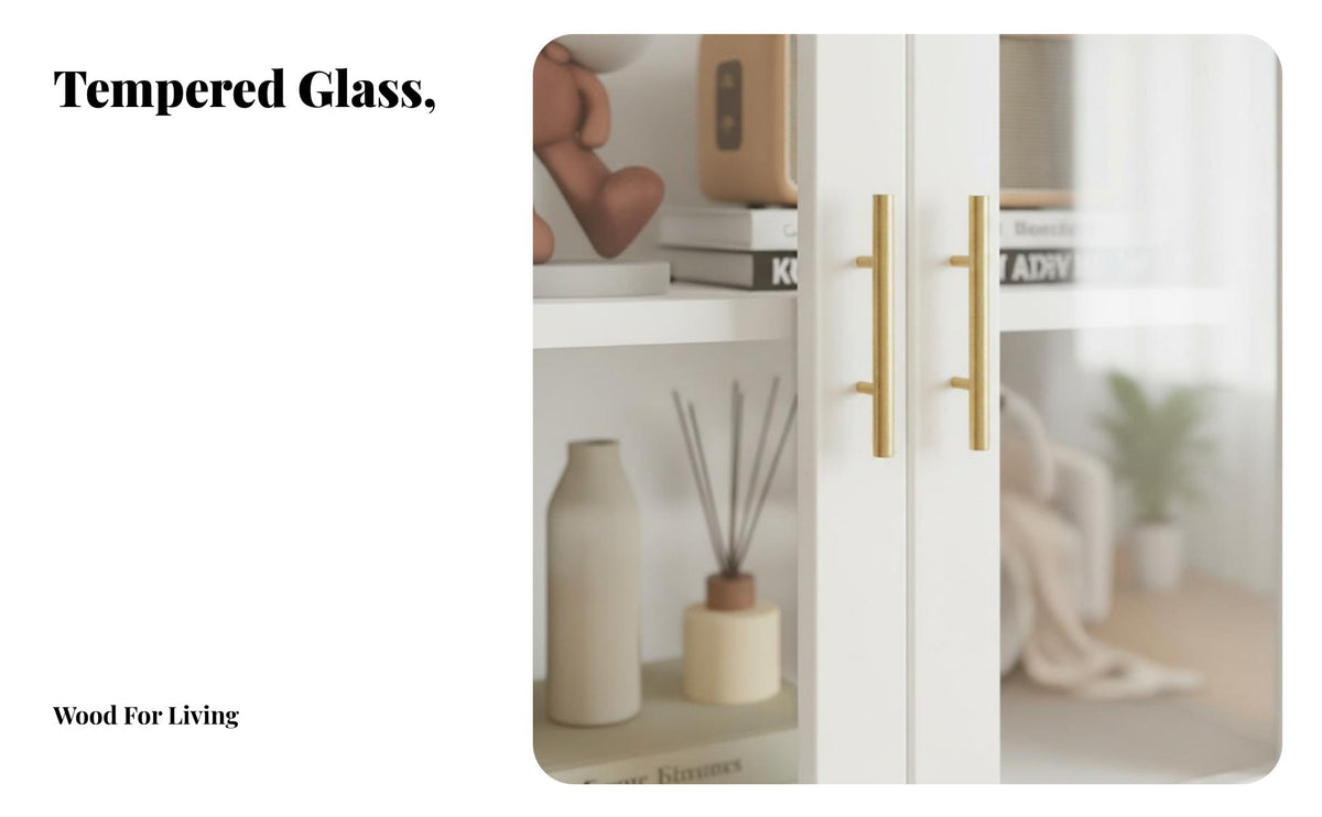 Dust-Proof Freestanding Hutch with Glass Doors Large Capacity Multi-Shelf Lighted Hutch Modular Design Bookshelf Light Luxury Design for Book Lovers, Decor Enthusiasts, Study Room, Home Office, Bedroom, Commercial Areas
