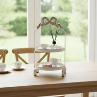 Decorative Two-Tier Tray Rack Vintage Round Tray Rack with Bow Top Versatile Dessert Display Stand Multi Layer for Countertop