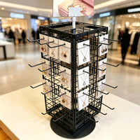 Rotating Grid Display Rack Multi-Hook 4-Sided Display Stand Metal Store Fixture for Countertop