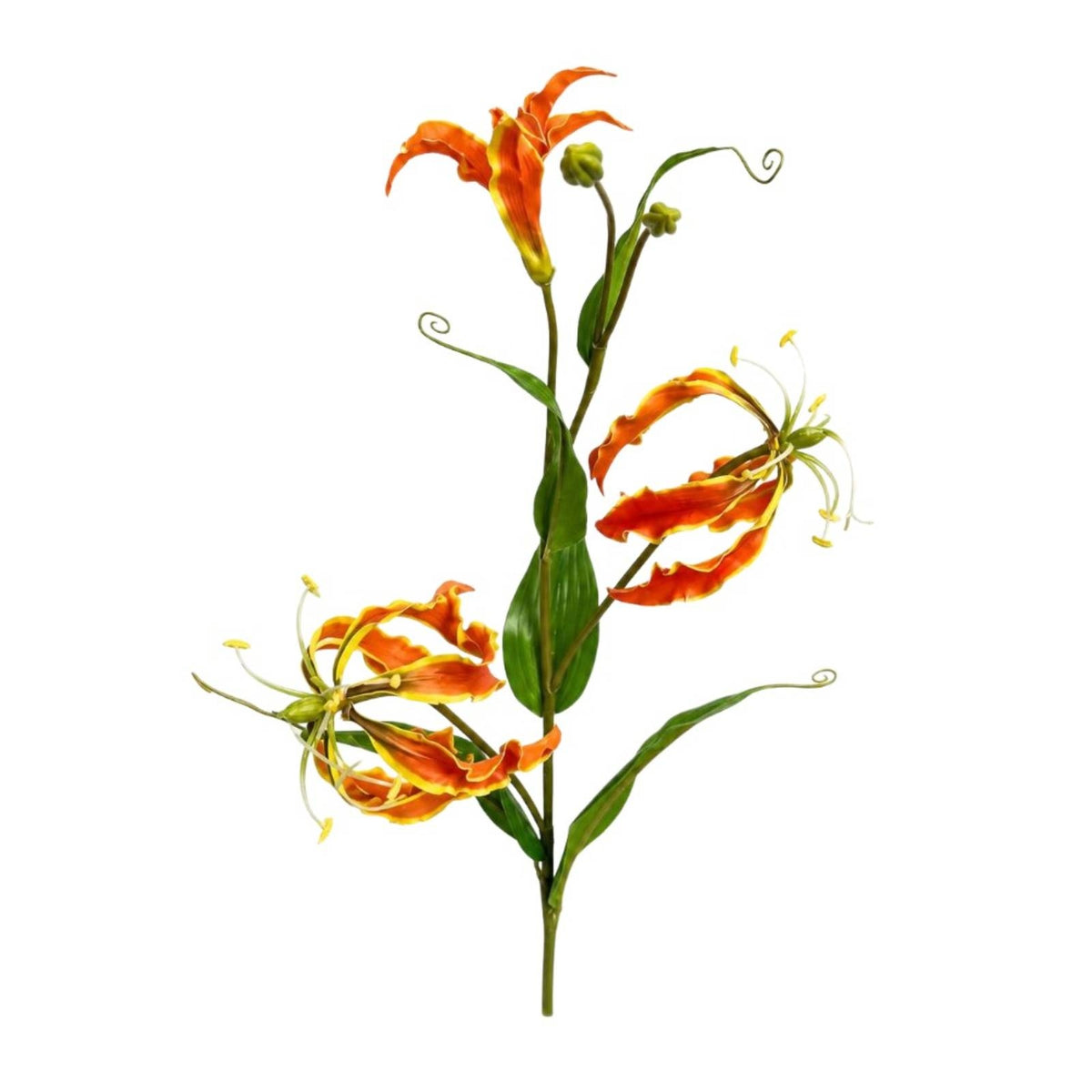 Lifelike Artificial Gloriosa Realistic Gloriosa Lily Stem Slender Fake Flower with Buds Bendable for Florists, Home Decor
