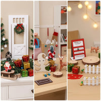 Tabletop Christmas Dollhouse Decorations Kit Tiny Christmas Dollhouse Kit Detailed Elf Door Set with Wreath Lightweight for Hobbyists