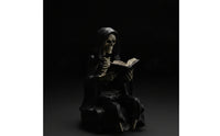Dark Fantasy Seated Figurine with Book Antique Black Hooded Figure Figurine Moody Shelf Sitter Compact for Collectors