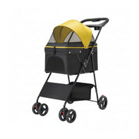 4-Wheel Pet Stroller with Storage Basket Portable Foldable Pet Stroller Lightweight Stroller with Mesh Panels Breathable for Young Dogs