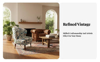 Floral Print Armchair Vintage Design Upholstered High-Sided Armchair Designer Inspired High Support for Adults