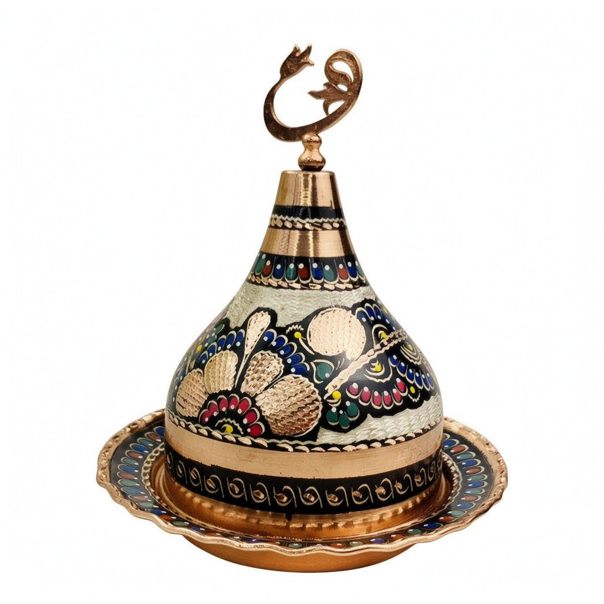 Hand-Painted Metal Serving Piece Floral Patterns Ornate Metal Tableware Home Decor Item Multicolor Embossed