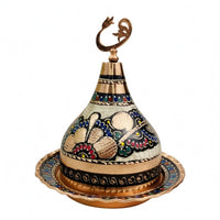 Hand-Painted Metal Serving Piece Floral Patterns Ornate Metal Tableware Home Decor Item Multicolor Embossed