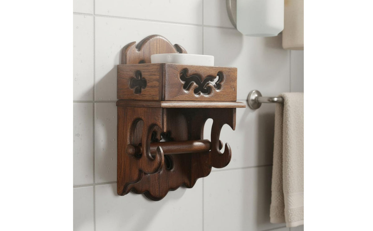 Carved Wooden Tissue Rack Rustic Aesthetic Vintage Wood Toilet Roll Holder