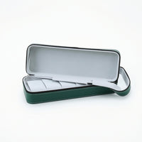 PU Leather Zippered Watch Storage Bag Green Hard Case Watch Organizer Contrast Stitching