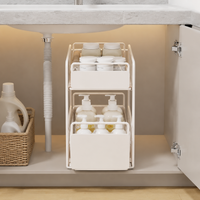 Under-Sink Storage Rack, Slide Rack, 2-Tier, Drawer-Type, Kitchen Storage, Under-Bathroom Sink Organizer, Metal, White