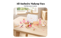 Kids Makeup Bag Set Pink and Tones Wooden Pretend Makeup Kit Smooth Edges Play Cosmetics Kit