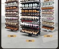 新款旋转鞋架360度家用铝合金多功能层收纳五金高度伸缩旋转鞋柜 象牙白4层A款高680-745毫米