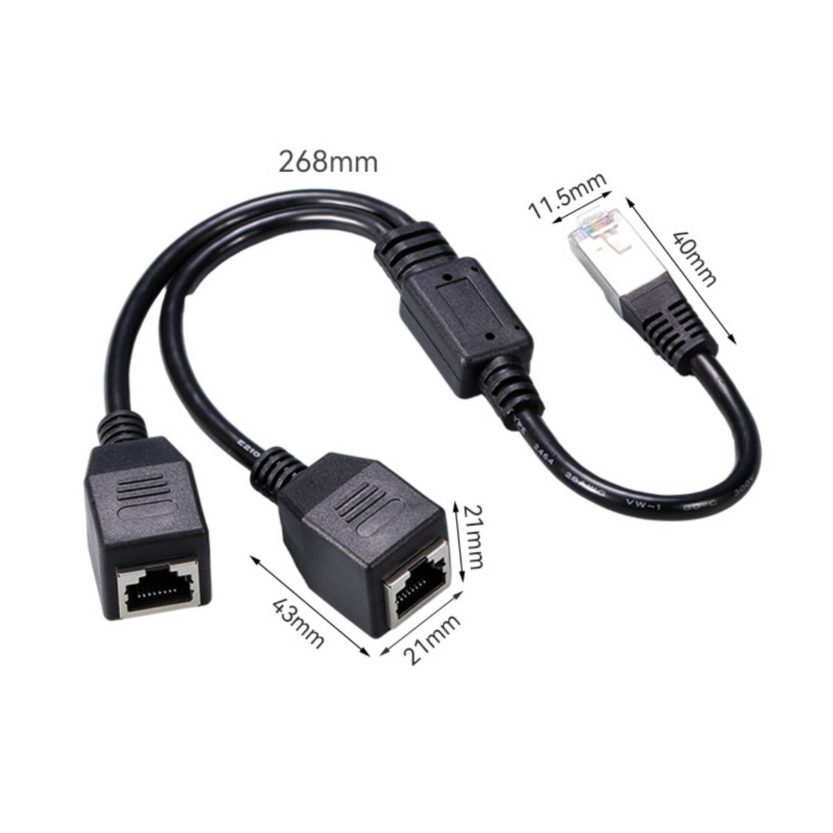 One-to-Two RJ45 Splitter Cable Shielded Ethernet Adapter Cable Wired Networking Equipment Pure Copper for Office Wiring