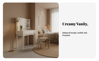 Cream design Vanity with Lighted Mirror Minimalist Design Dressing Table Rounded Corners Makeup Desk Ample Storage Space for Adults, Women, Teenagers, Home