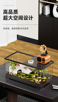 家用养螃蟹乌龟专用缸造景迷你透明乌龟缸寄居蟹辣椒蟹饲养缸生态 中号30【裸缸】无盖/带爬台
