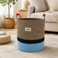 Brown and Blue Toy Storage, Rope Storage Basket for Playroom & Nursery, Braided Woven Laundry Hamper, Decorative Washing Basket