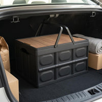 Wood-Grain Top Foldable Trunk Box Carrying Handle Car Boot Organizer