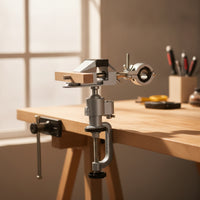2 Pieces Adjustable Rotating Bench Vise with Clamp Rotatable Clamp-on Vise with Drill Holder Lightweight Table Vice Compact for Workshop, Garage