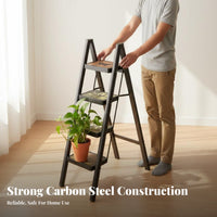 Folding Step Ladder Foldable Design Retro Design Step Stool Lightweight Decorative Ladder Shelf for Homeowners, DIY Enthusiasts, Home, Kitchen