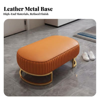 Light Luxury Design Padded Long Bench Multi-Purpose Use Oval Ottoman with Metal Base Elegant Design Footstool Sturdy Frame for Guests, Homeowners, Interior Designers, Living Room, Bedroom, Entryway, Lounge Area