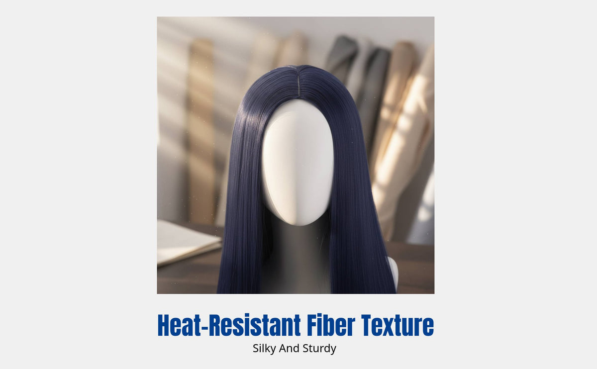Cosplay Wig, Long Straight Black Hair, Middle Part, High Temperature Fiber, Unisex, Multiple Colors