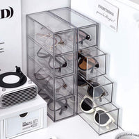 Multi-Grid Acrylic Eyeglass Storage Box with Drawer, Resin, Solid Color