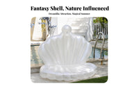 Translucent White Shell-Shaped Pool Lounger Scalloped Inflatable Shell Lounger Upright Backrest Seashell Pool Buoyant Lounger Spherical Accent